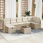 Set de canapea cu pernă Manual 8 pcs Bej și crem poliratan GartenMobel Dekor