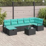 Set de canapea cu pernă Manual 8 pcs Negru și Turcoaz poliratan GartenMobel Dekor