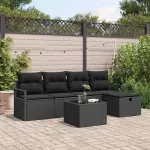 Set de canapea cu pernă cu depozitare 6 pcs Negru poliratan GartenMobel Dekor