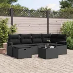 Set de canapea cu pernă cu depozitare Manual Negru poliratan GartenMobel Dekor