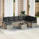 Set de canapea cu pernă Manual 9 pcs Gri deschis poliratan GartenMobel Dekor