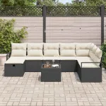 Set de canapea cu pernă Manual 9 pcs Negru și Crem poliratan GartenMobel Dekor