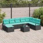 Set de canapea cu pernă cu depozitare 9 pcs Negru poliratan GartenMobel Dekor
