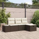 Set de canapele pentru grădină cu pernă 4 pcs Maro Rattan poli GartenMobel Dekor