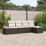 Set de canapele pentru grădină cu pernă 5 pcs Maro poliratan GartenMobel Dekor