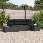 Set de canapele pentru grădină cu pernă 5 pcs Negru poliratan GartenMobel Dekor
