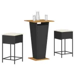 Set mobilier bar de grădină cu perne, 3 piese, negru, poliratan GartenMobel Dekor