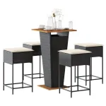 Set mobilier bar de grădină cu perne, 5 piese, negru, poliratan GartenMobel Dekor