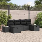 Set de canapele pentru grădină cu pernă 6 pcs Negru poliratan GartenMobel Dekor