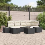 Set de canapele pentru grădină cu pernă 7 pcs Negru poliratan GartenMobel Dekor