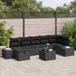 Set de canapele pentru grădină cu pernă 8 pcs Negru poliratan GartenMobel Dekor