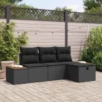 Set de canapele pentru grădină cu pernă 4 pcs Negru poliratan GartenMobel Dekor