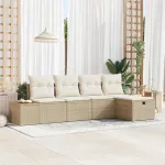 Set de canapele pentru grădină cu pernă 5 pcs Bej Rattan poli GartenMobel Dekor