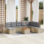 Set de canapele pentru grădină cu pernă 9 pcs Bej Rattan poli GartenMobel Dekor