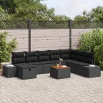Set de canapele pentru grădină cu pernă 9 pcs Negru Rattan poli GartenMobel Dekor