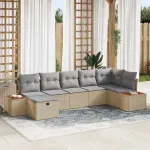 Set de canapele pentru grădină cu pernă 7 pcs Bej Rattan poli GartenMobel Dekor