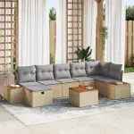 Set de canapele pentru grădină cu pernă 8 pcs Bej Rattan poli GartenMobel Dekor