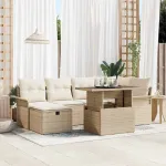 Set de canapele pentru grădină cu pernă 7 pcs Bej Rattan poli GartenMobel Dekor