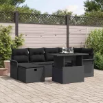 Set de canapele pentru grădină cu pernă 7 pcs Negru Rattan poli GartenMobel Dekor