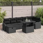 Set de canapele pentru grădină cu pernă 8 pcs Negru Rattan poli GartenMobel Dekor