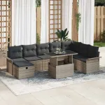 Set de canapele pentru grădină cu pernă 9 pcs Gri Rattan poli GartenMobel Dekor