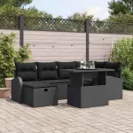 Set de canapele pentru grădină cu pernă 7 pcs Negru Rattan poli GartenMobel Dekor