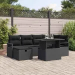 Set de canapele pentru grădină cu pernă 7 pcs Negru Rattan poli GartenMobel Dekor