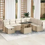 Set de canapele pentru grădină cu pernă 9 pcs Bej Rattan poli GartenMobel Dekor