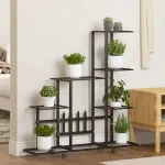 Suport pentru flori cu roți, 94,5x25x92,5 cm, negru, metal GartenMobel Dekor
