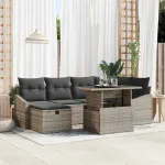 Set de canapele pentru grădină cu pernă 7 pcs Gri poliratan GartenMobel Dekor