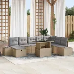 Set de canapele pentru grădină 9 pcs Bej poliratan GartenMobel Dekor