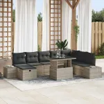 Set de canapele pentru grădină 9 pcs Gri deschis poliratan GartenMobel Dekor
