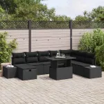 Set de canapele pentru grădină 9 pcs Negru poliratan GartenMobel Dekor