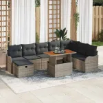 Set de canapele pentru grădină cu pernă 9 pcs Gri poliratan GartenMobel Dekor