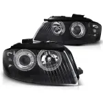 Kit de faruri tuning cu ochi de înger halogen potrivit pentru Audi A3 8P 05.2003-03.2008 3D/5D, stânga și dreapta