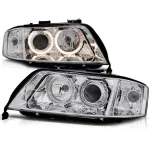 Set de faruri tuning cu ochi de înger halogen, potrivit pentru Audi A6 C5 06.2001-05.2004 sedan/combinate, stânga și dreapta