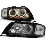 Set de faruri tuning cu ochi de înger halogen potrivit pentru Audi A6 C5 05.1997-05.2001 sedan/combinate, stânga și dreapta