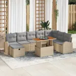 Set de canapele pentru grădină 9 pcs Bej poliratan GartenMobel Dekor