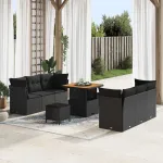 Set de canapele pentru grădină 9 pcs Negru poliratan GartenMobel Dekor