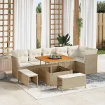 Set de canapele pentru grădină 9 pcs Bej poliratan GartenMobel Dekor