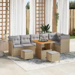 Set de canapele pentru grădină 9 pcs Bej poliratan GartenMobel Dekor