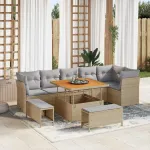 Set de canapele pentru grădină 9 pcs Bej poliratan GartenMobel Dekor