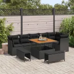 Set de canapele pentru grădină 9 pcs Negru poliratan GartenMobel Dekor