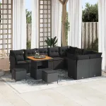 Set de canapele pentru grădină 12 pcs Negru poliratan GartenMobel Dekor