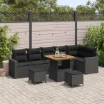 Set de canapele pentru grădină 9 pcs Negru poliratan GartenMobel Dekor