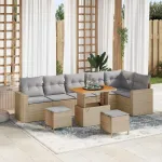 Set de canapele pentru grădină 9 pcs Bej poliratan GartenMobel Dekor