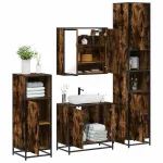 Set de mobilier de baie 4 piese Lemn prelucrat de stejar afumat GartenMobel Dekor