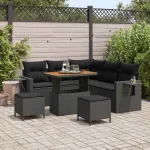 Set de canapele pentru grădină cu pernă 8 pcs Negru poliratan GartenMobel Dekor
