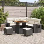 Set de canapele pentru grădină cu pernă 8 pcs Negru poliratan GartenMobel Dekor