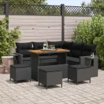 Set de canapele pentru grădină cu pernă 9 pcs Negru poliratan GartenMobel Dekor